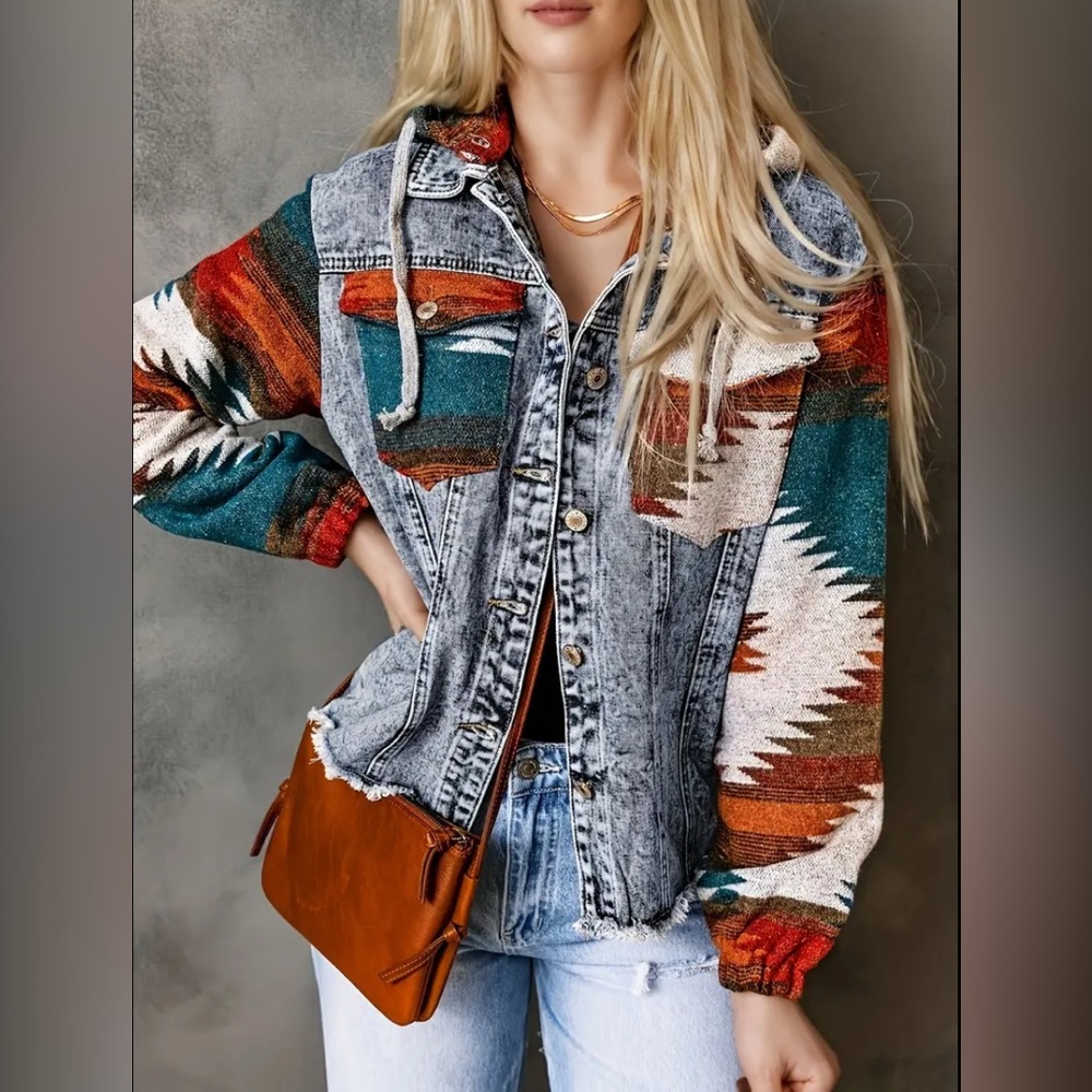 Boho Aztec Button Down Shacket Jacket NWOT NWT - image 5